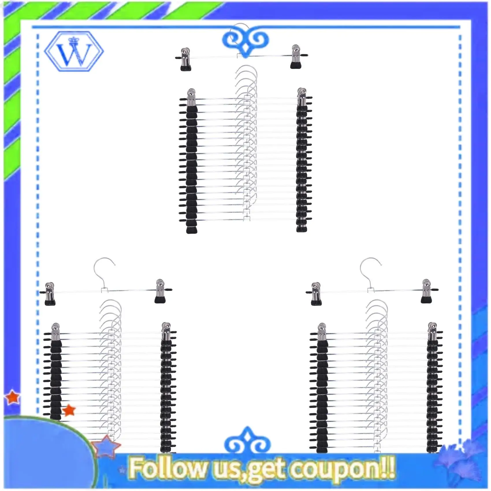 

A55P-Pant Hangers Skirt Hangers With Clips 60 Pack Metal Trouser Clip Hangers