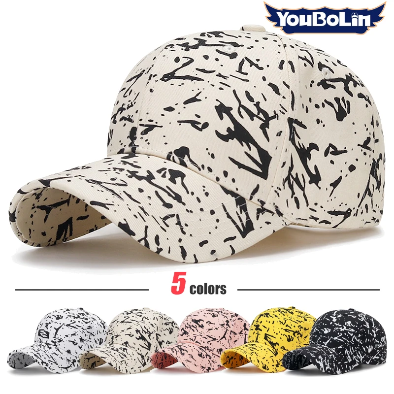 韓国版綿布ペイントドット落書きファッション帽子春と秋の若者学生トレンドサンバイザー野球帽