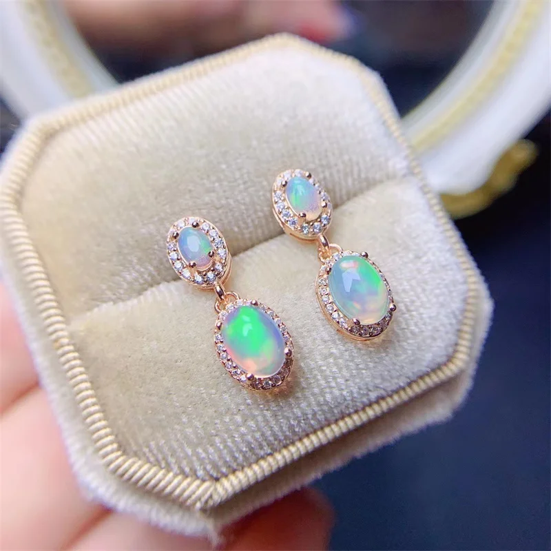 

Natural Opal Earrings In 925 Sterling Silver with Sparkling Fire Pink Earrings for Women