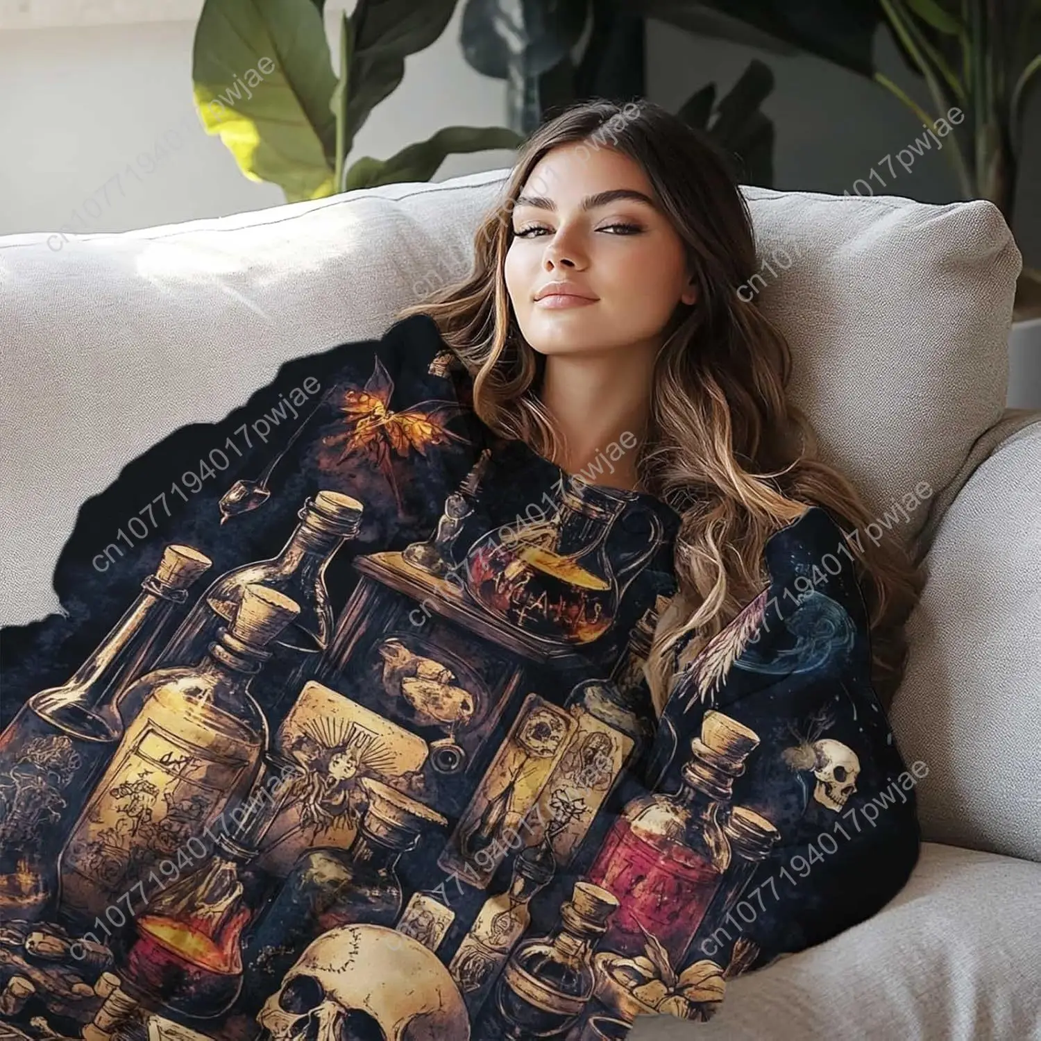Apothecary Throw Blanket Gothic Vintage Potion Bottles Alchemy Design Blanket for Halloween Witches Men Women Custom blankets