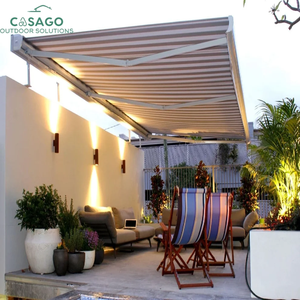 Custom Size Aluminum Full Cassette Awning Retractable Motorized Garden Terrace Sun Shade