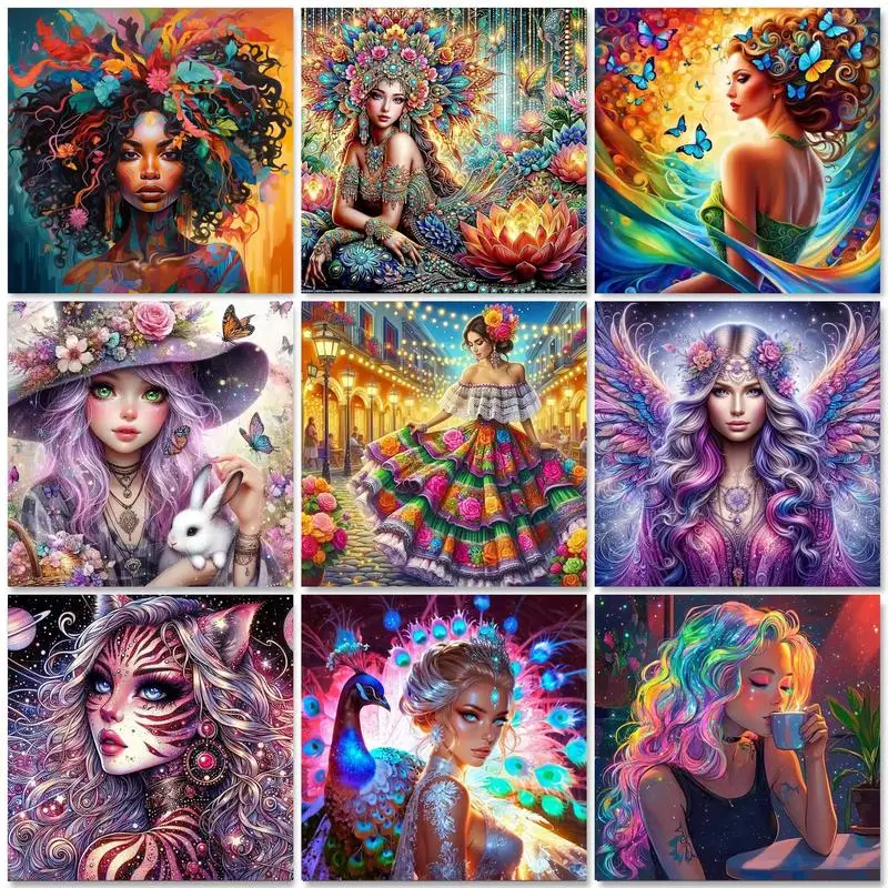 PhotoCustom Diamond Painting Ritratto Donna Trapano completo Diamante quadrato Ricamo Paesaggio Decorazioni per la casa fatte a mano Regalo