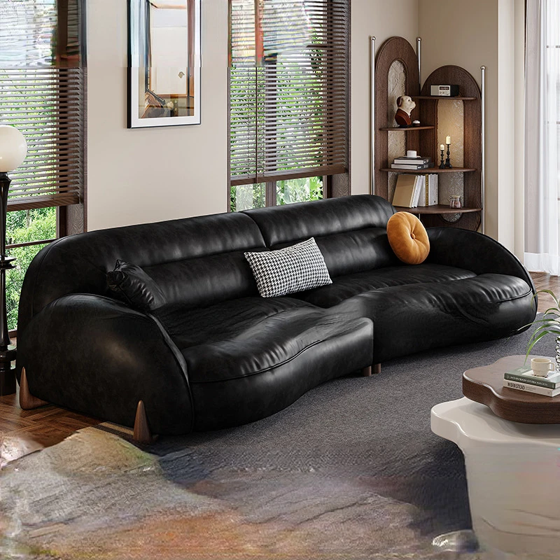 Light luxury vintage leather sofa Italian minimalist living room