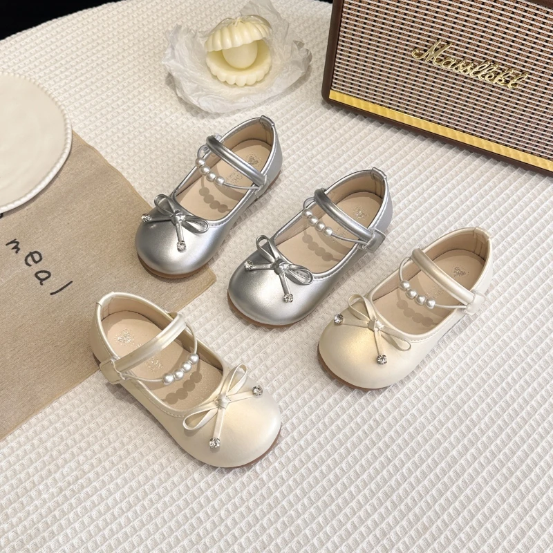 

2025 Autumn New Children Princess Leather Shoes for Girls Fashion Kroean Style Soft Bottom Anti-slippery Versatile Party Shoes