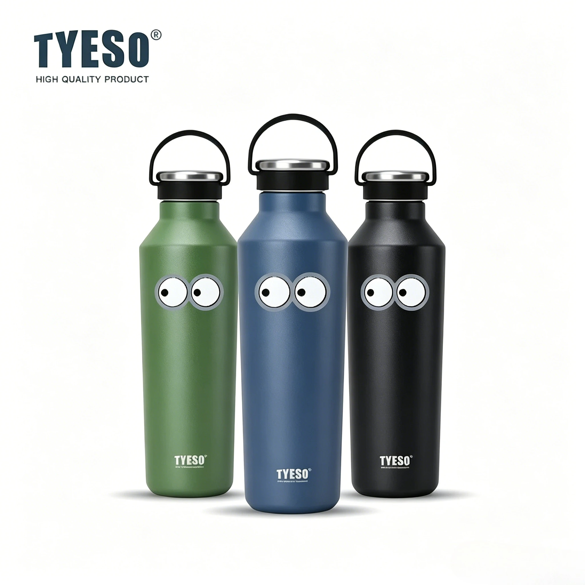 Bouteille d'eau isotherme Tyeso 750 ml avec poignée, gourde sous vide anti-fuite, thermos finition mate pour sports de plein air