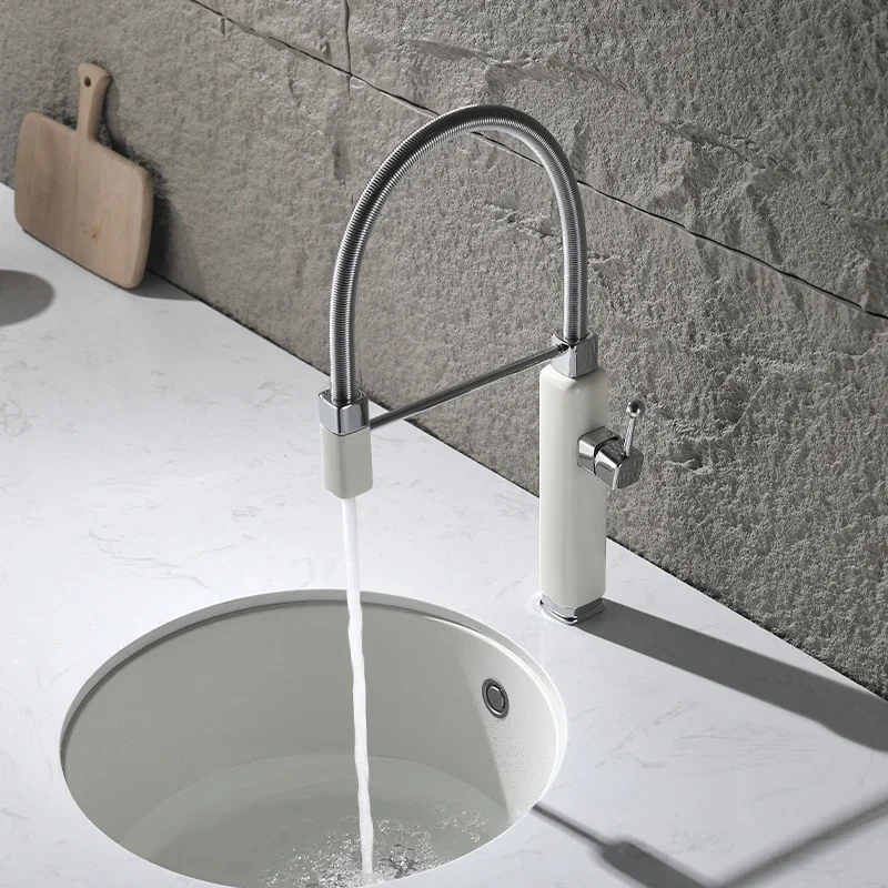 High-end kitchen vegetable basin, sink, Zhongdao island sink, faucet, all copper telescopic, rotatable hot and cold pumping