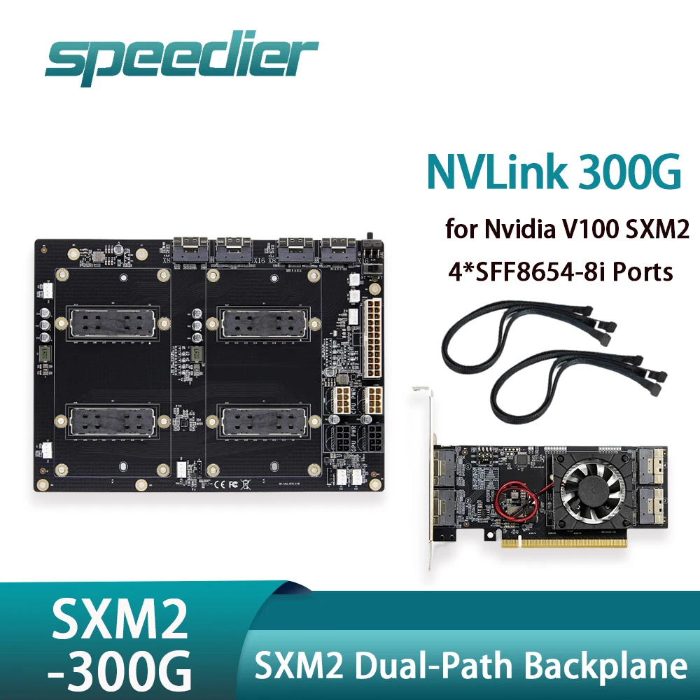 NVLink 300G SXM2 Dual-Path Pass Through Backplane Card Interconnect for Nvidia V100 Aom Sxmv Simplification 4x SFF-8654 8i Port