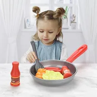 8PCS Kids Kitchen Play Food Set - Pretend Cookware with Steak, Vegetables, Bread & Hot Dog for Toddler Cooking Games 2