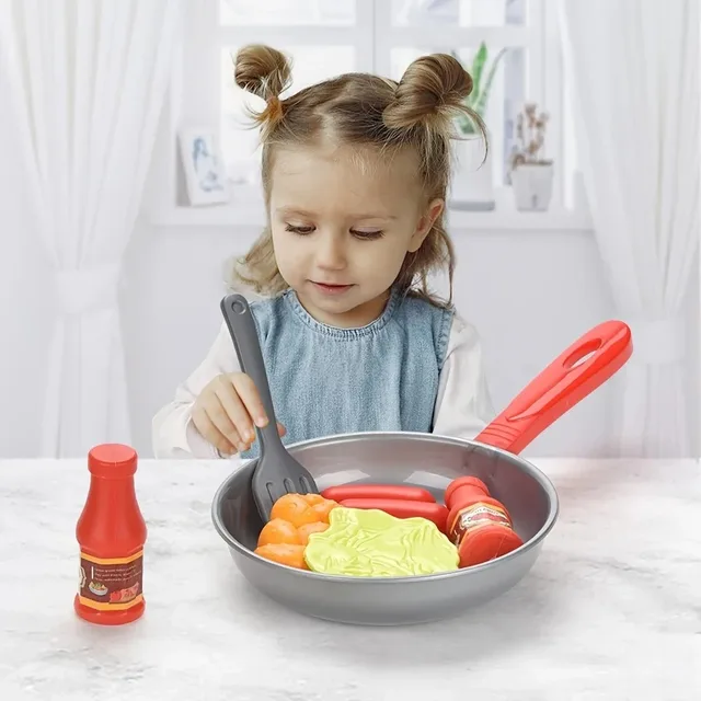 8PCS Kids Kitchen Play Food Set - Pretend Cookware with Steak, Vegetables, Bread & Hot Dog for Toddler Cooking Games 2