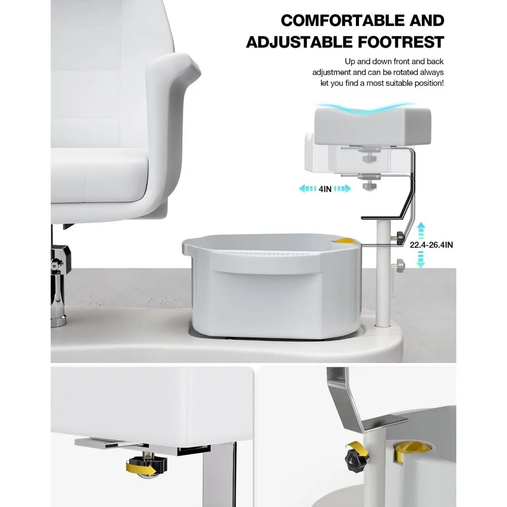 เก้าอี้ทําเล็บเท้าไม่มีท่อประปาสําหรับ Nail Tech, อัพเกรด 360 หมุนไฮดรอลิก Lift Reclining Pedicure Station W/ที่วางเท้าและชาม