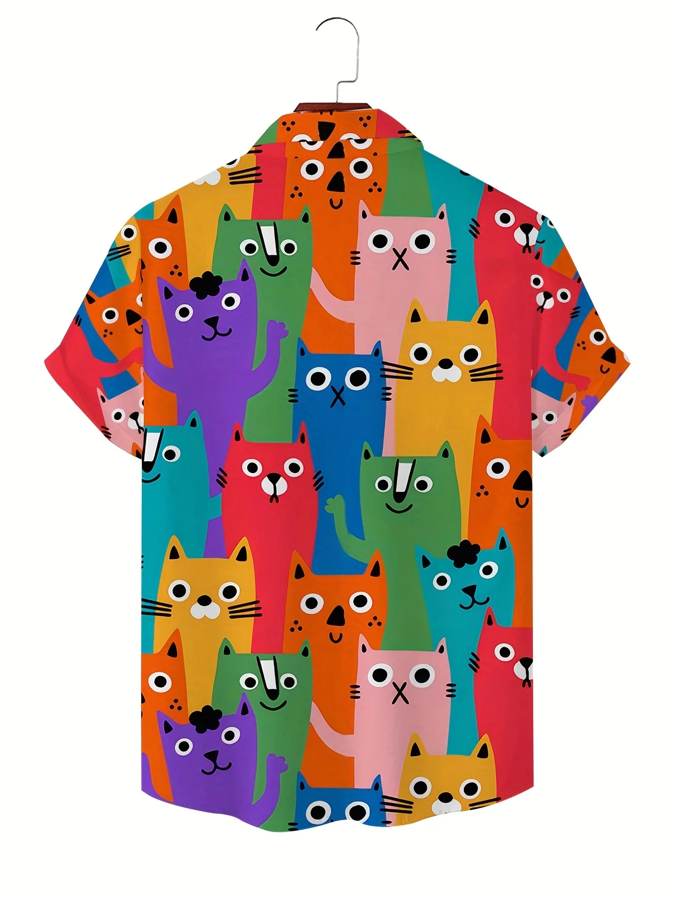 Hawaiian Flower Shirt Men's Summer Thin Loose Large Size Short-sleeved 3D Digital Print Cat Pattern Street Personality Shirt