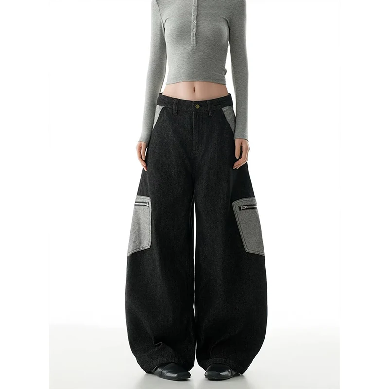 Women's Brushed Fleece Sweatpants Black Cuffed Thermal Casual Pants Elastic Waist Multi-Pocket Trousers for 2026 Autumn Winter