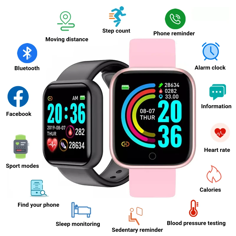 

Y68 Bluetooth Smart Watch Men Women D20 Blood Pressure Heart Rate Monitor Sport Smartwatch Fitness Tracker For Xiaomi Huawei