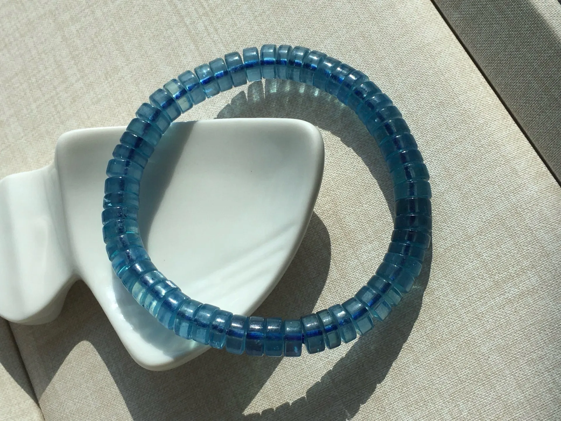 Natural Blue Aquamarine Bracelet Clear Beads Abacus Faceted 7.2mm Women Fashion Brazil Deep Blue Aquamarine Jewelry AAAAA