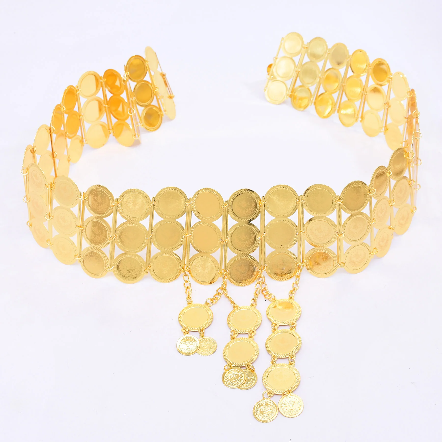 Gold Plated Multi Layer Chain Waist Belt For Women Alloy Carved Coins Tassel Kurdish Turkey Bridal Chain Party Jewelry Accessory