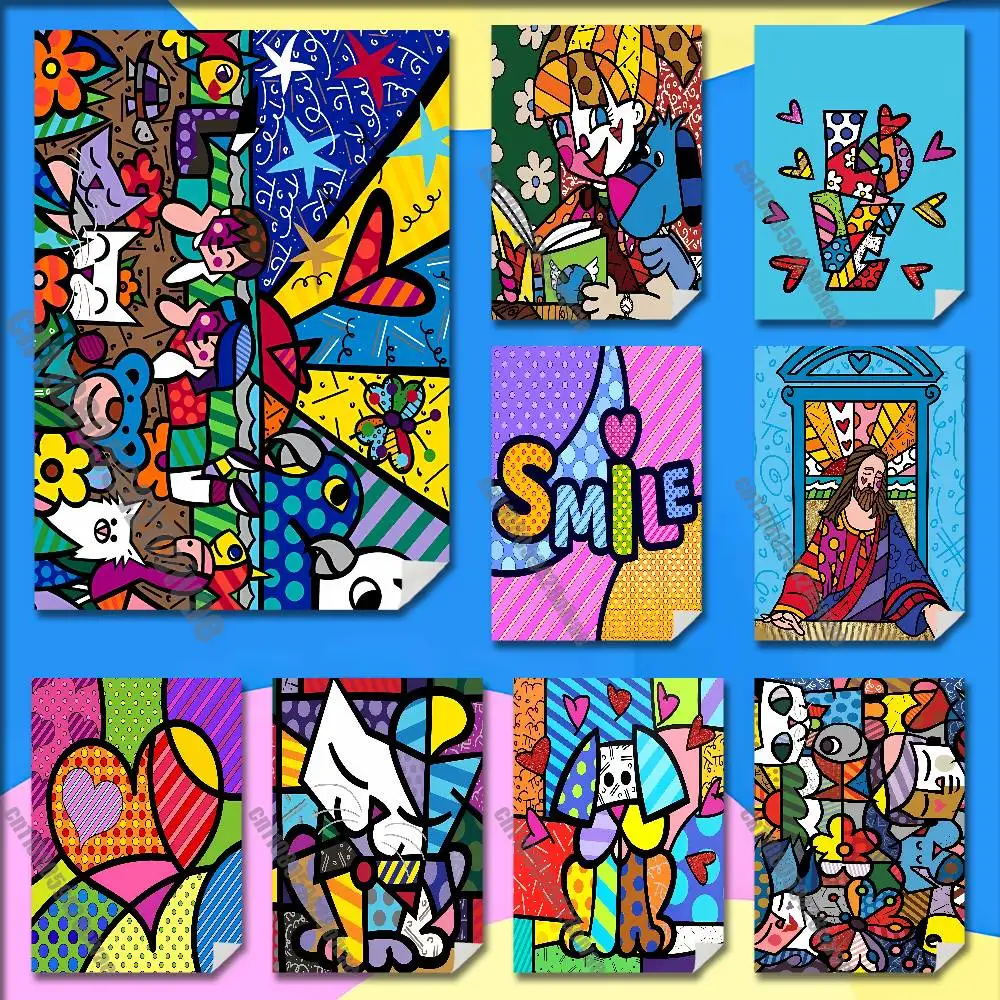 

Brazilian Artist Painter R-Romero B-Britto Happy Poster Sticker For Home Decoration 10x15cm Self-adhesive Souvenirs Playbill