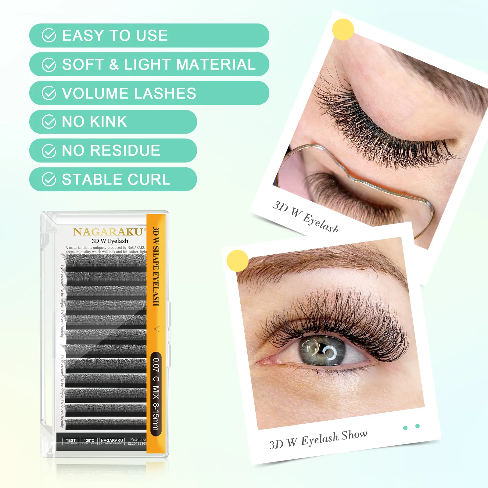 NAGARAKU Automatische Blumen-W-Volumenform 3D Vorgefertigte Fächerwimpern Natürliche Weiche Leichte Einzelwimpern Volle Dichte Faux-Mink-Cluster – Detail 3