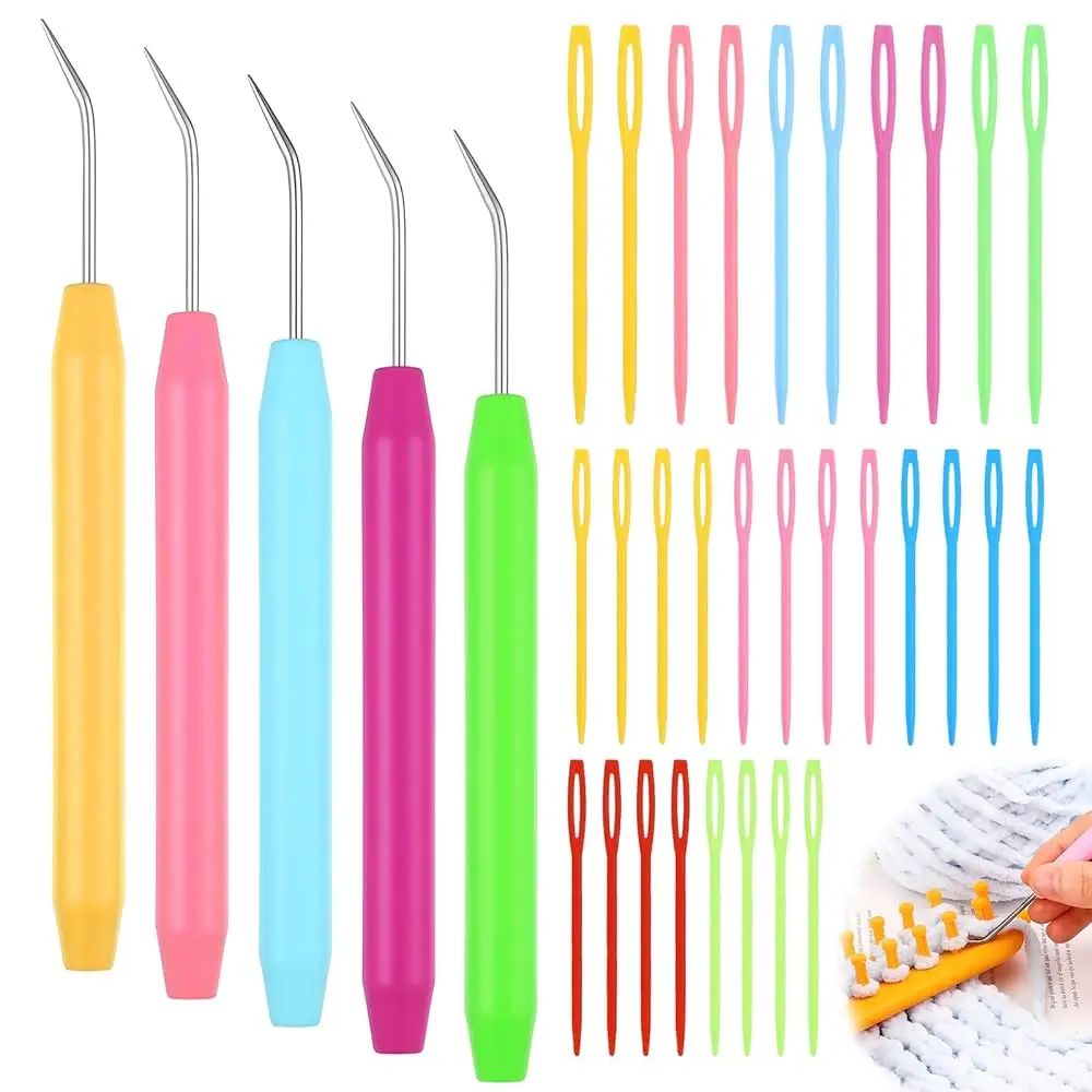 

Набор крючков для вязания на ленточной машинке, 25 шт. Иглы для вязания на ленточной машинке с маркерами, изогнутые иглы с большим ушком для изготовления шапок