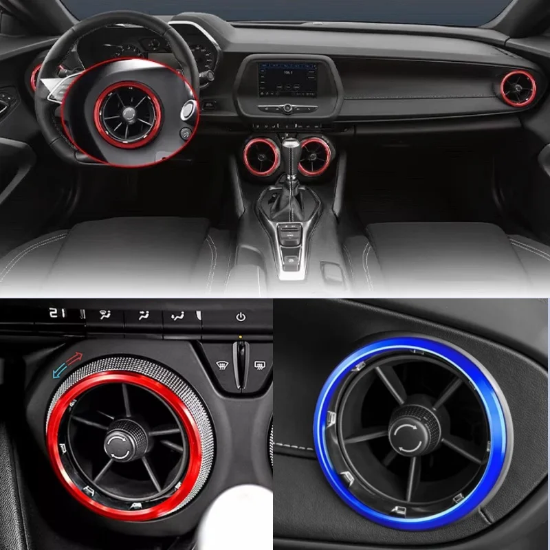 Для Chevrolet 2016-2023 Camaro Zl1 1Le Ss автомобильный кондиционер, рамка для выпуска воздуха, декоративное кольцо, металлическая наклейка с блестками, аксессуары для интерьера Для Chevrolet 2016-2023 Camaro Zl1 1Le Ss автомобильный кондиционер, рамка для выпуска воздуха, декоративное кольцо, металлическая наклейка с блестками, аксессуары для интерьера