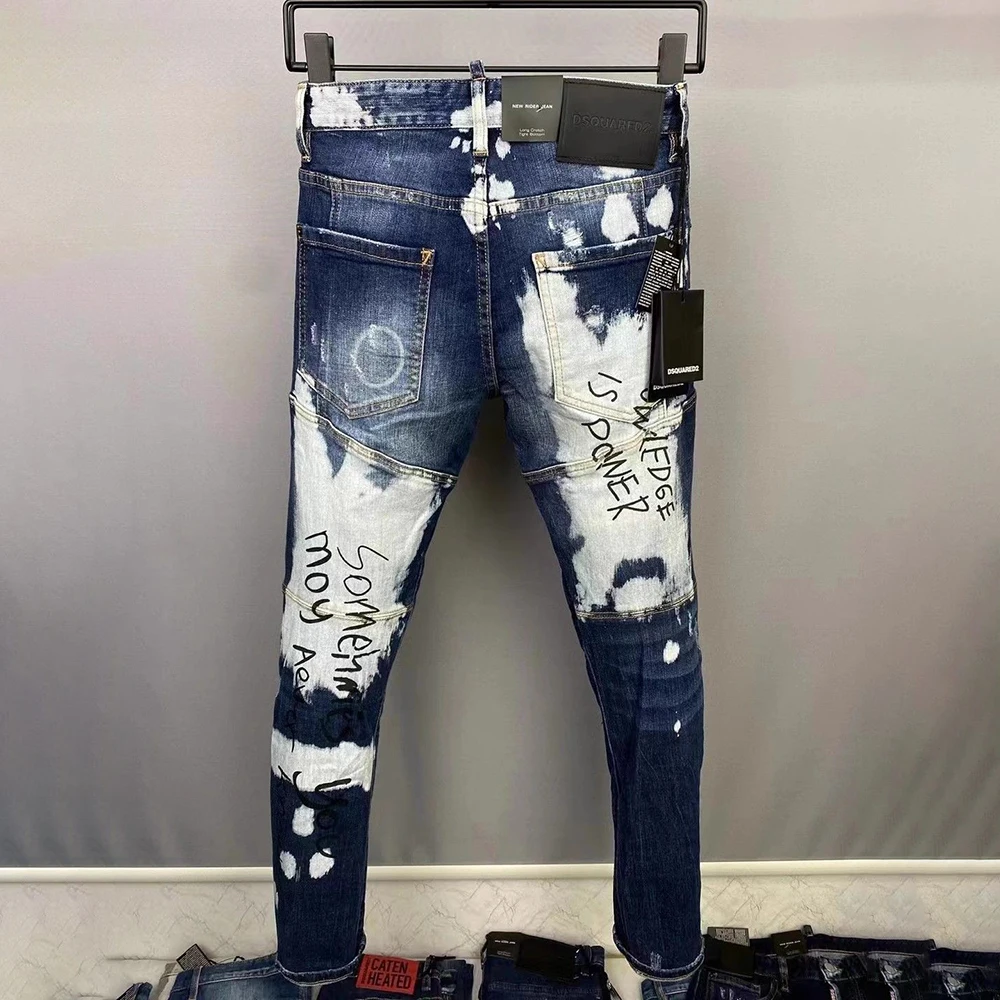 Casual Jeans Men Slim Fit Hole Denim Pant Streetwear Buttons Party Classics Fashion Hip Hop Pencil Trousers Men\'S Clothing 2024
