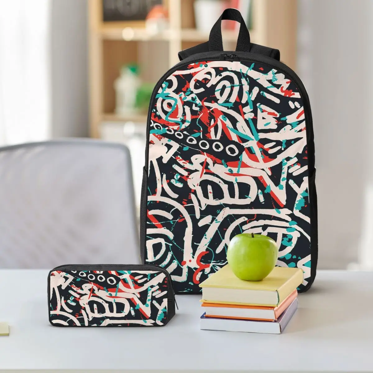 Street Art Graffiti Pattern Inchiostro e Zaino Posca Ragazzo Ragazza BookBag Borsa da scuola Borse a tracolla Borsa da pranzo isolata 3ps Astuccio