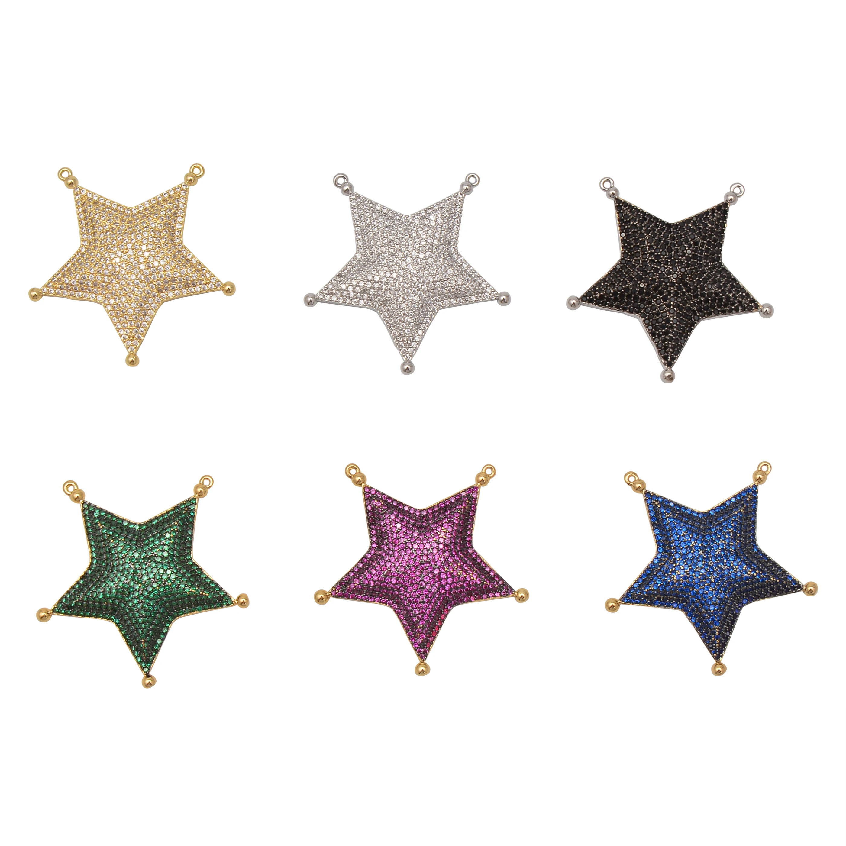 Color Star Connectors Pave Zircon Jewelry Accessories Diy Necklaces Chains Bracelets Making Supplies Double Hooks Clasp Pendant