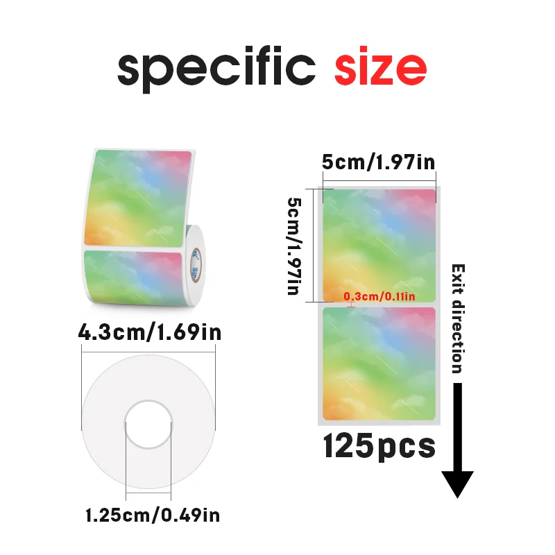 KAYSION Rainbow Label Stickers Thermal Stickers Gift Tags Handmade DIY Cute Envelope Stickers Suit for Pocket Printer