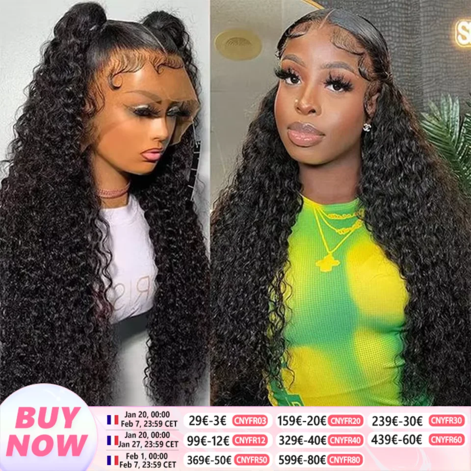 Deep Wave Lace Front Wig Human Hair 30 32 34Inch Kinky Curly 200% 13x4 13x6 Lace Frontal Wigs For Black Woman Pre Plucked Cikana