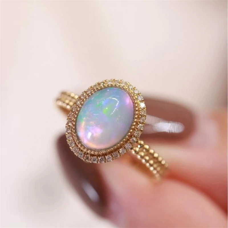 Korean Natural Opal Crystal Ring for Women High Quality Stainless Steel Bridal Wedding Engagement Ring Girl Jewelry Accessories