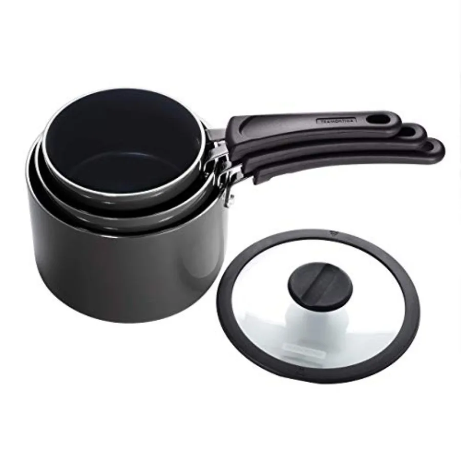 

Gray Aluminum Non-Stick 6-Piece Nesting Sauce Pan Set with Lids for Kitchen Dishwasher and Oven Safe Nonstick Cookware Set