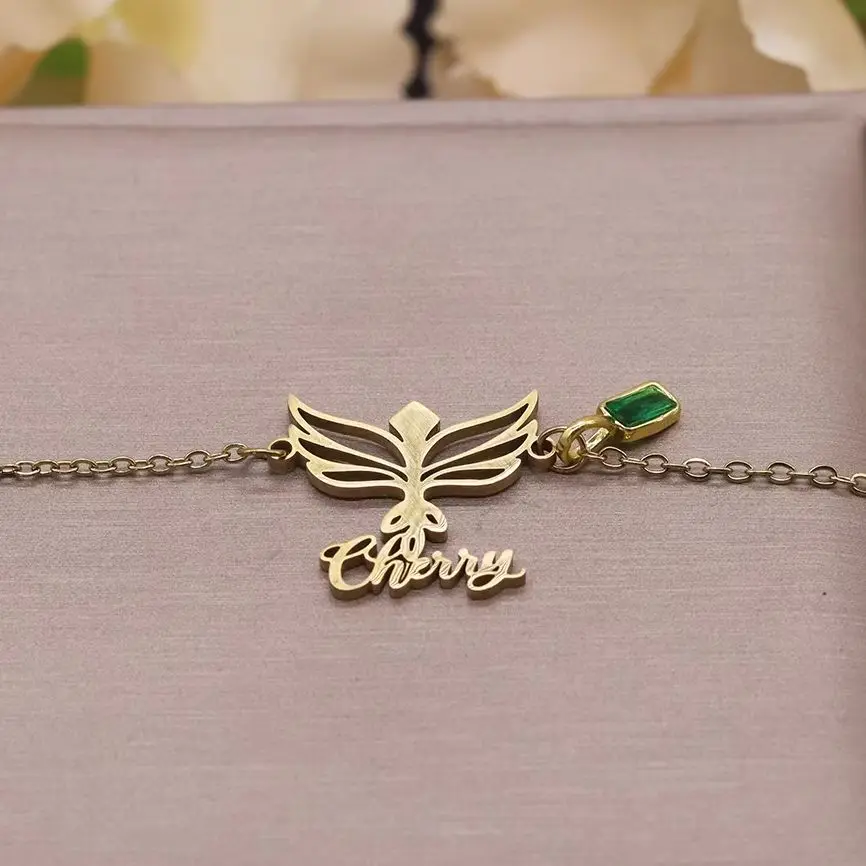Todorova Dragonfly Custom Name Bracelet, Bohemian Style Summer Jewelry, Delicate Link Chain Gift For Her