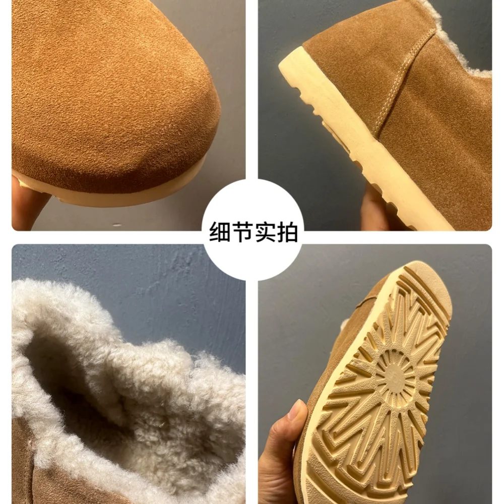 أحذية شتوية من صوف البقر غير اللامع للرجال، مبطنة بالصوف للدفء ومع زيادة الارتفاع المدمج من الأحذية القطنية الشتوية #6