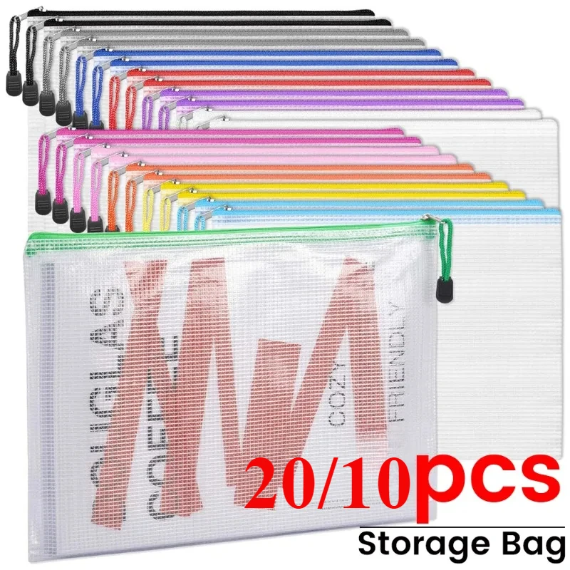 

10/20Pcs Translucence Mesh Zipper Pouch A4 Size Waterproof Zipper Bags Puzzle Storage Bag Pocket Folders School Office Supplies