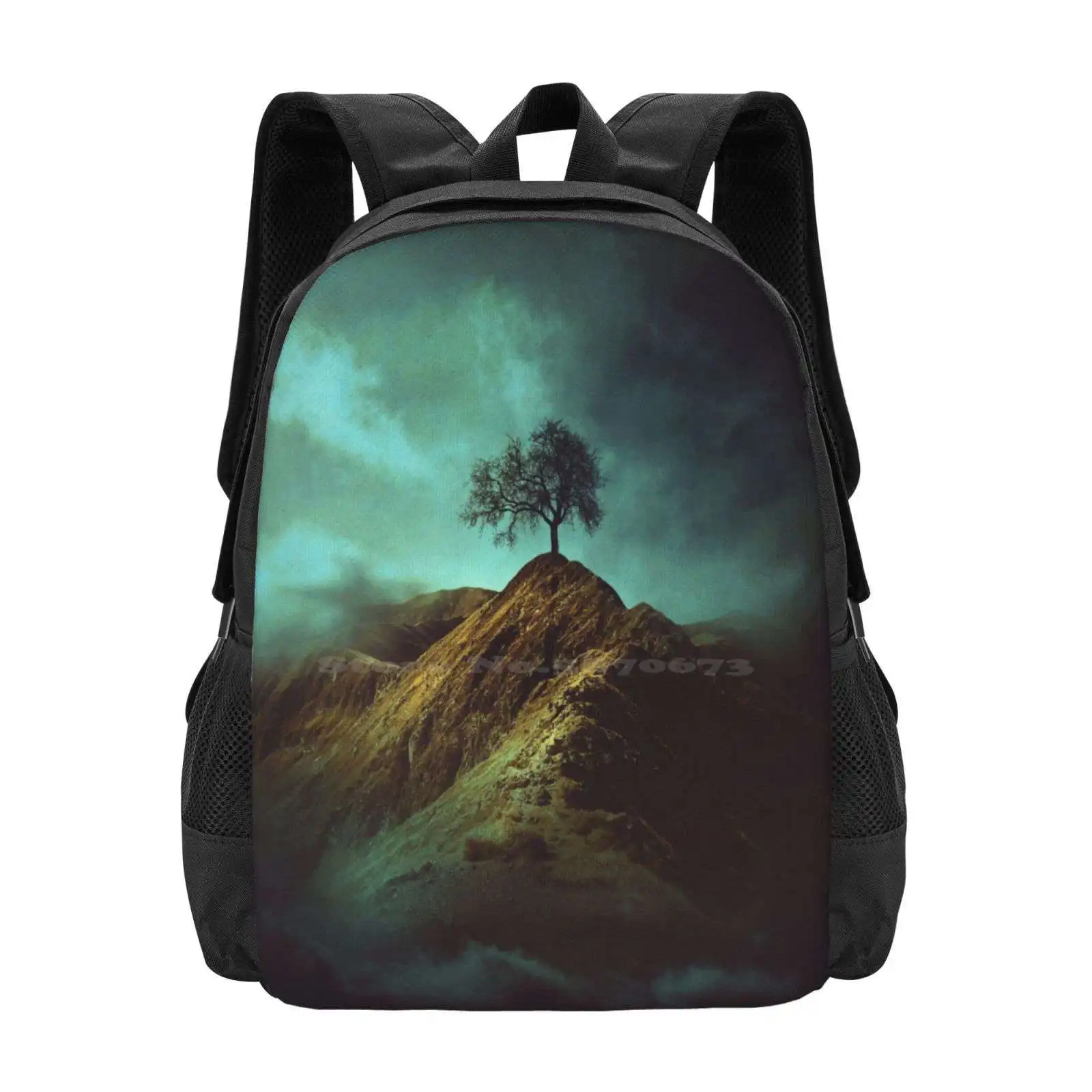 Einsamer baum heißer verkauf rucksack mode taschen dunkler baum fienart baxiaart berge cool einsam grüne wolken launisch traum top