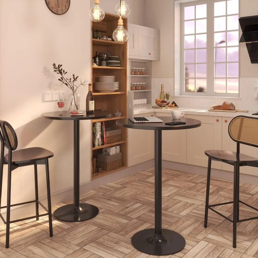 Table de pub ronde avec base en métal, table de cocktail, dessus NW, pied en obsidienne, noir, recommandé, 23.8 po, 39.5 po