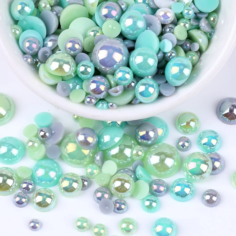 Mix Color AB Half Round ABS Beads  Pearl  Flatback Bead For DIY Nail Decor Jewelry Making  F0104