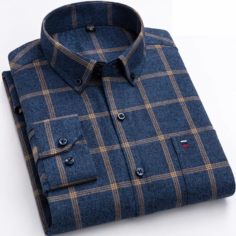 Pure Cotton Men\'s Plaid Shirt Long Sleeve Regular Fit Men Casual Oversized Shirt Leisure Autumn Male Blouse New Plus Size