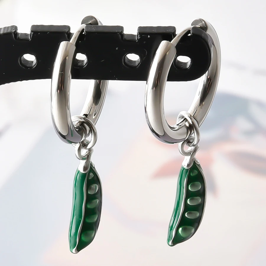 Anlaufgeschützte 316 Edelstahl-Ohrhänger mit Kaktus-, Paprika- und Hunde-Emaille-Anhängern, runde Ohrringe für Damen und Herren, Ohrschmuck, Piercing – Detail 13