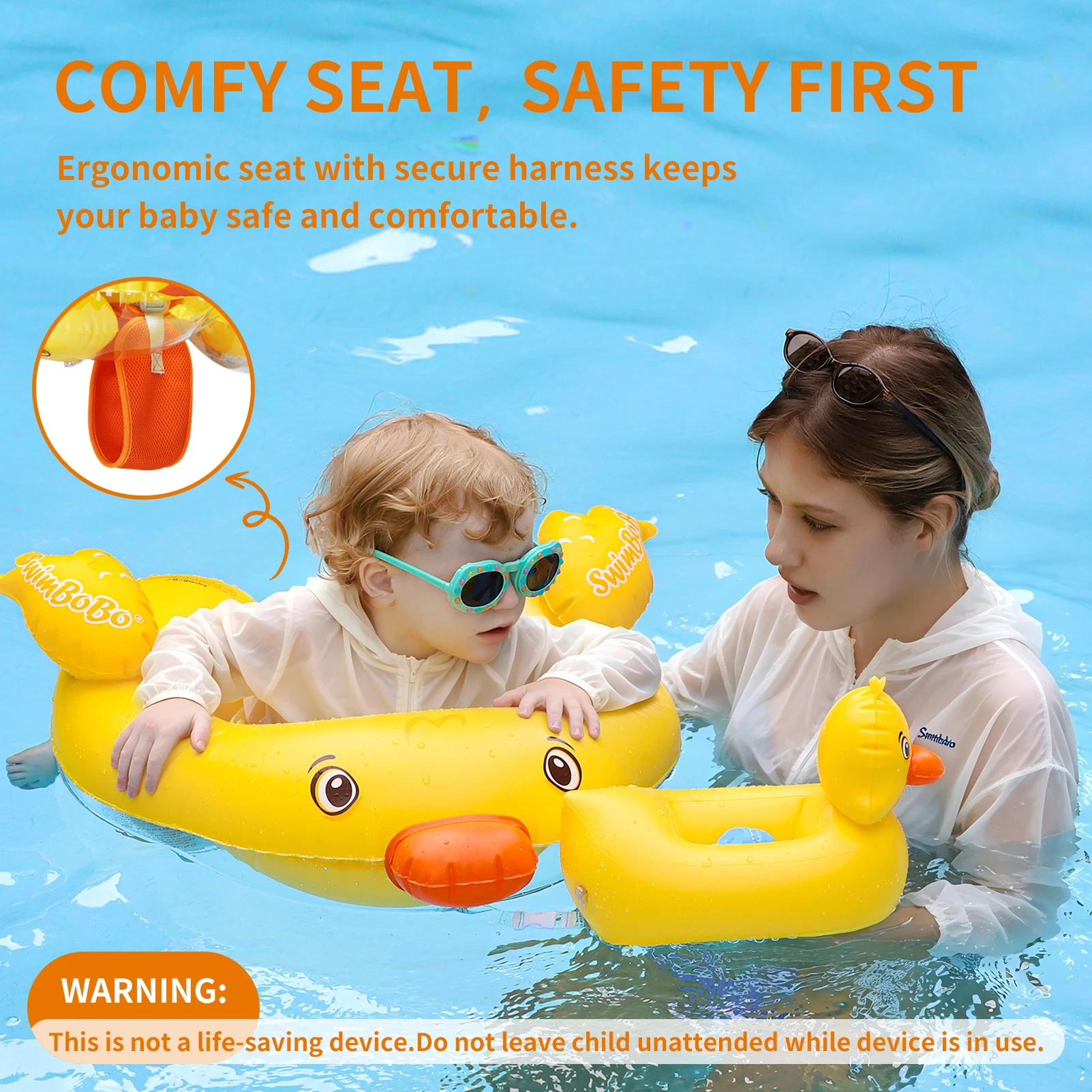 Swimbobo Baby Swim Ring 6-24 Months, Double Air Chamber Infant Pool Float, Cute Cartoon PVC Water Toy