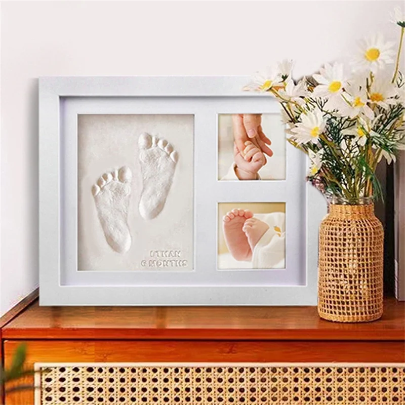 Non-toxic Baby Souvenirs Set Newborn Hand Foot Print DIY Photo Frame with Clay Imprint Kit Baby Milestone Decor Gift