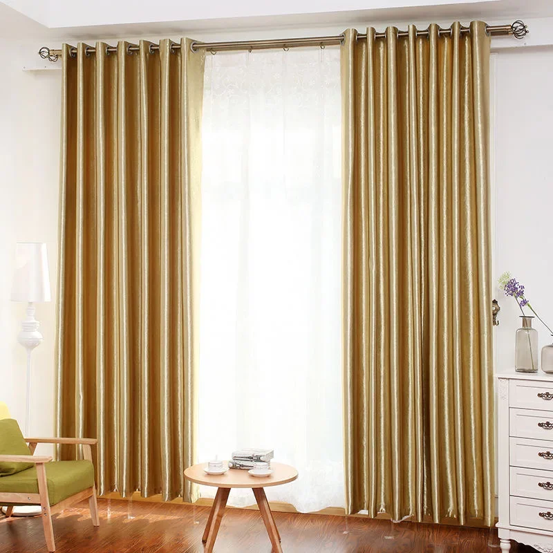 Golden European Jacquard Blackout Curtains ,Leaf Embossed Botanical Thermal Insulated Window Treatment For Living Room Decor