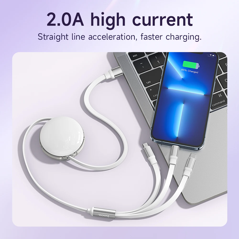 كابل شحن HOCO X78 3 في 1 قابل للسحب لهاتف Huawei iPhone 14 13 11 Pro في سلك USB للسيارة كابل Micro Type-C لهاتف Samsung #5