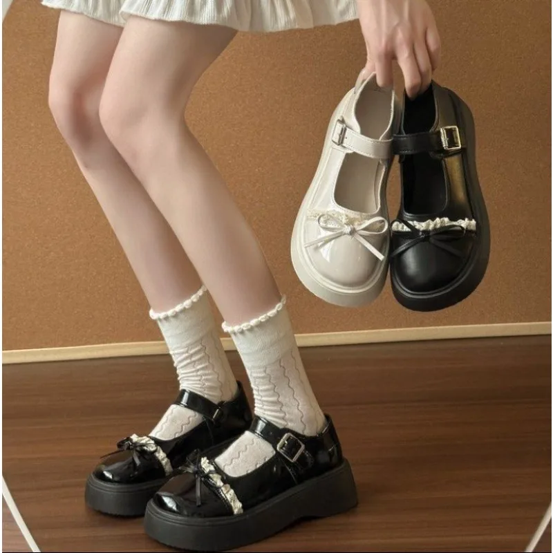 

2025Элегантные женские туфли Лолиты, увеличивающие рост туфли Джейн, весенние туфли во французском стиле на толстой подошве, женские туфли на платформе на шпильке