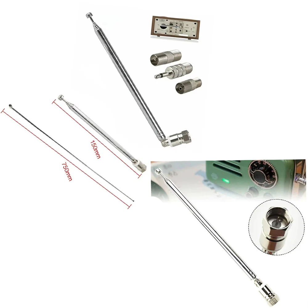 Antena Telescópica de Radio DAB FM de 750 mm y 7 Secciones, Adaptador de Antena para Receptor AV HiFi, Mini Sistema de Antena de 360° °   Universal Giratorio