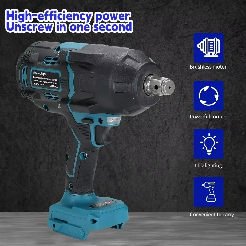Heimerdinger 1600N cordless Brushless Impact Wrench LB268, Cordless Power Tool with LED Light, 3-Speed, High Torque, No view 2