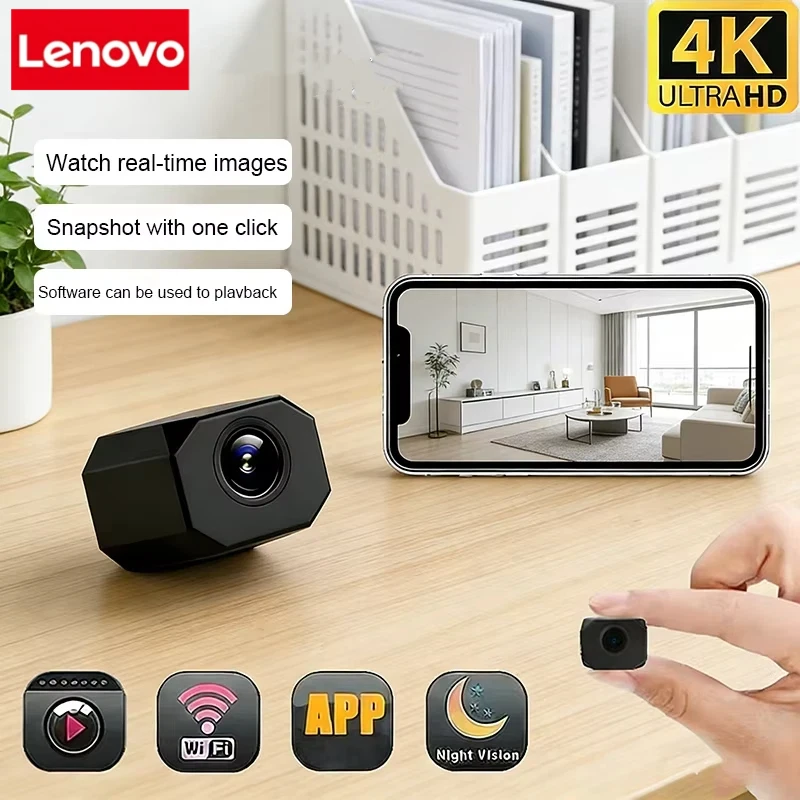 

Мини-камера Lenovo 1080P HD с Wi-Fi, IP-камера для удаленного мониторинга, легкая портативная видеокамера, камера видеонаблюдения для умного дома
