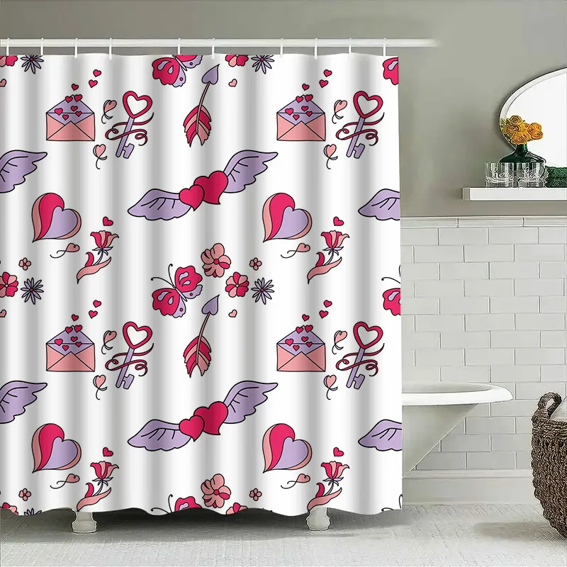 

Decorative Shower Curtain with Love Heart Design for Bathroom Decoration White Background, 180 x 270 cm