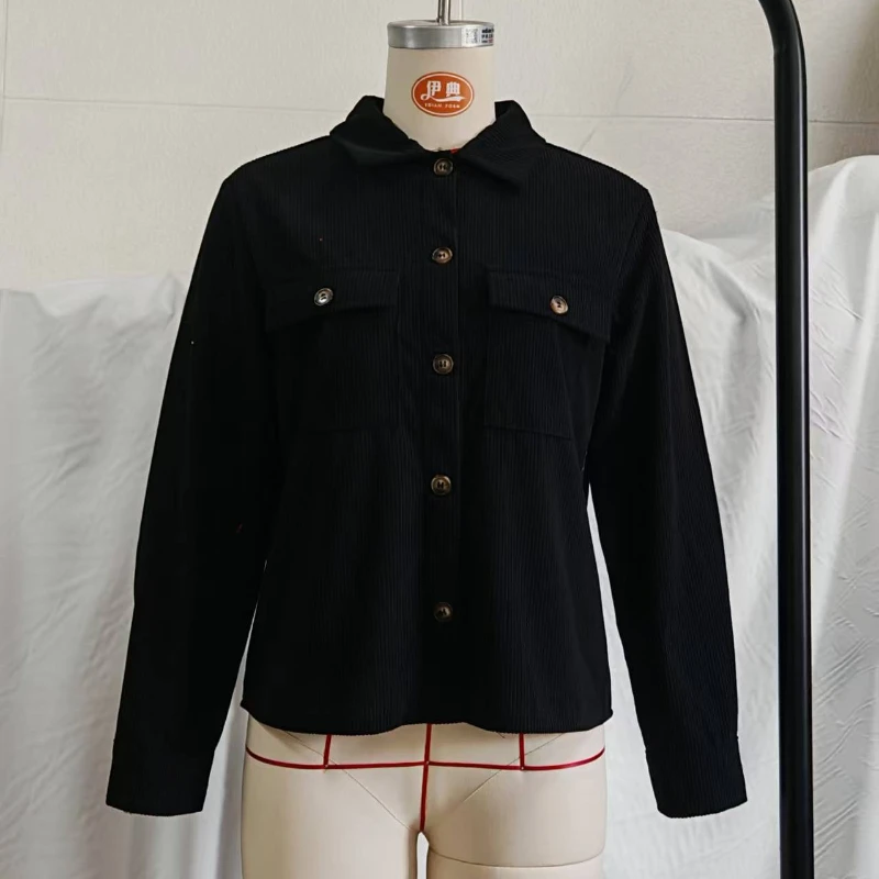 Women's Fashion Corduroy Crop Tops Jacket Buttons Pockets Classic Office Ladies Coats Commute Casual Autumn Fall Clothes 2025