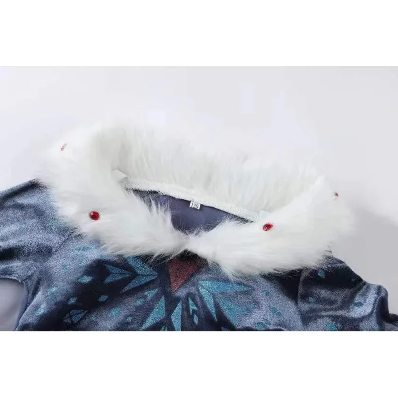 Frozen Princess Elsa's Same Dress Elsa Fur Collar Blue Winter Warm Long-Sleeved Printed Clothing With Cape Doll 2-10T