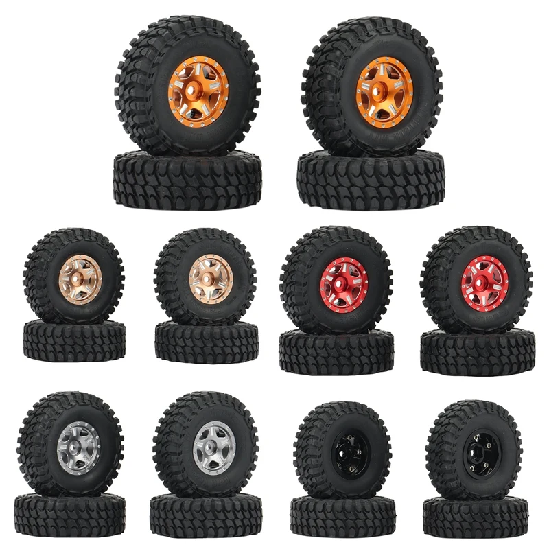 4PCS 54Mm 1.0 Beadlock Wheel Rims Tires Set For 1/24 RC Crawler Car Axial SCX24 90081 AXI00001 Upgrade Parts